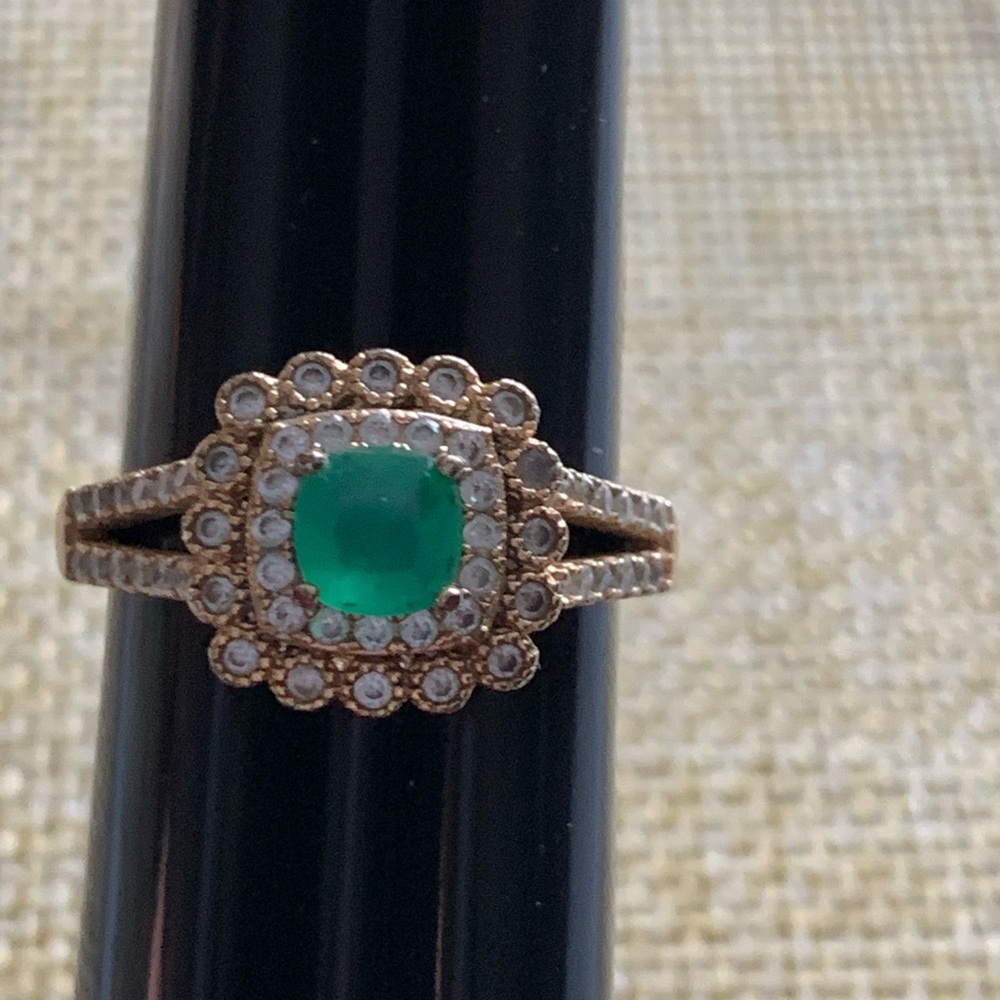 Elegant Green Faux Emerald Ring with Crystal Accents